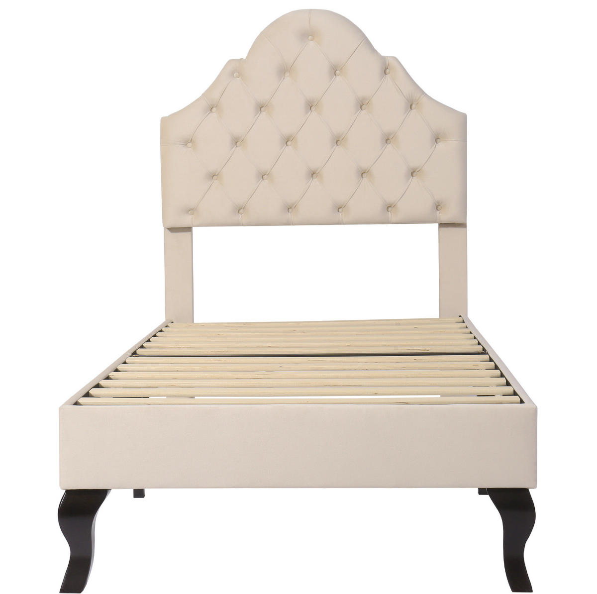 POLSTERBETT mit verstellbarem Kopfteil 90x200 cm Samt Beige - Beige, Metall (90/200cm) - Beauniv