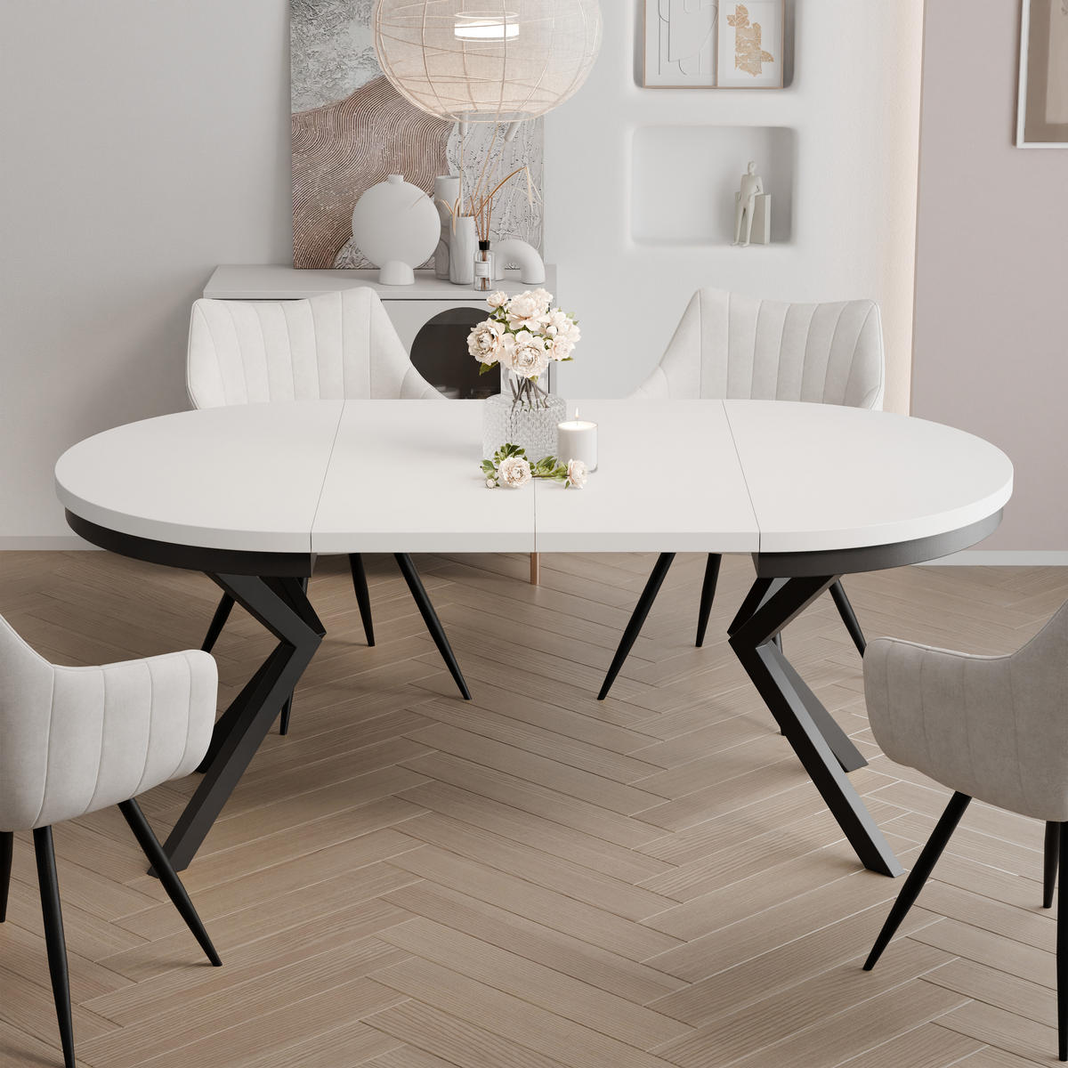 AUSZIEHTISCH MILTON 100-176/76 cm mit Metallgestell, Schwarz / Arktisweiß - Schwarz/Weiß, Holzwerkstoff/Metall (100/100/76cm) - Idohome