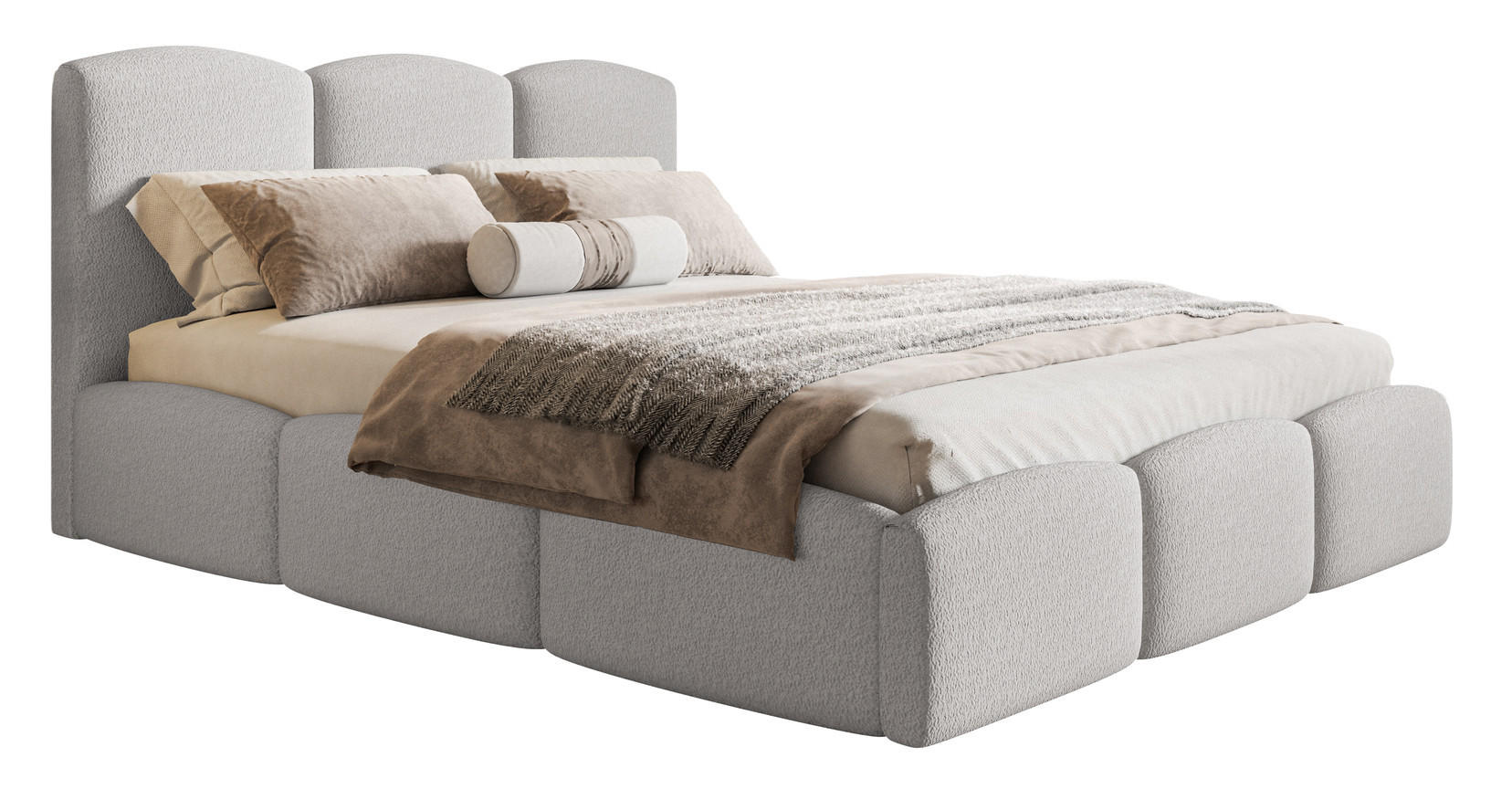 POLSTERBETT 180x200 Roma Slim mit Bettkasten, Lattenrost, Boucle Hellgrau - Hellgrau, Holz/Textil (180/200cm) - Emporius