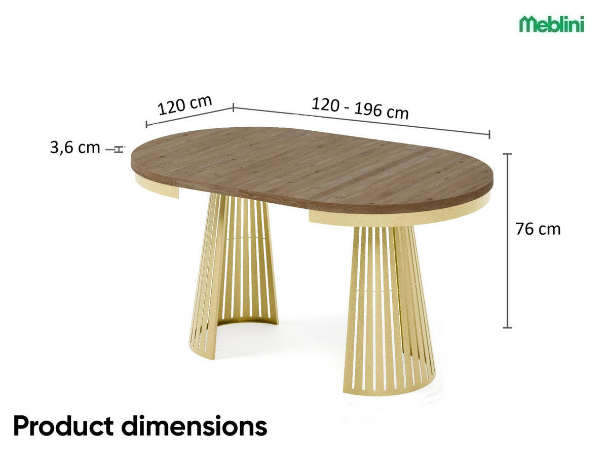ESSTISCH Cone Bis - Alteiche/Goldfarben, Holzwerkstoff/Metall (120/120/76cm) - Meblini