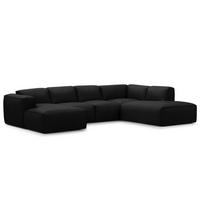 WOHNLANDSCHAFT mit Longchair - Schwarz, Leder/Kunststoff (325/71/235cm) - home24