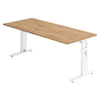 SCHREIBTISCH Serie-O 80/180/74 cm in Wildeiche/Weiß - Wildeiche/Weiß, Holzwerkstoff (80/180/74cm) - bümö