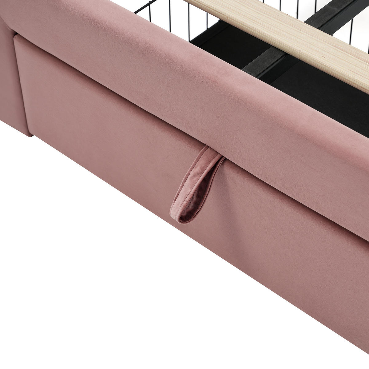 KINDEREINZELBETTEN aus Samt 90x190 cm in Rosa mit LED-Beleuchtung & Schublade - Rosa, Textil (90/190cm) - Modfu