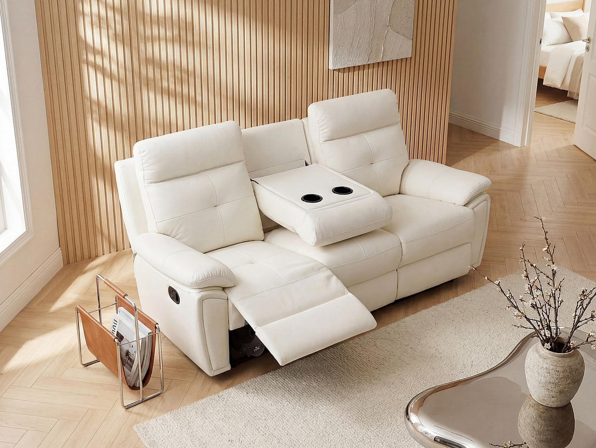 RELAXSOFA - 3 Personen - leder - weiß Vineta - Weiß, Leder (200/101/92cm) - Vente-Unique