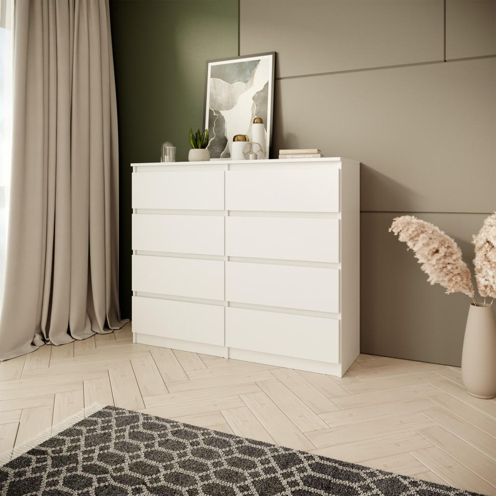 KOMMODE Look 100 cm mit acht Schubladen, weiß - Weiß, Holzwerkstoff (100/93/33cm) - Beautysofa