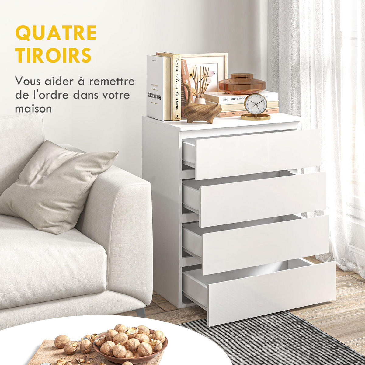 KOMMODE Weiß grifflos 60/40/80 cm - Weiß, Holzwerkstoff (60/80/40cm) - PANGIVO