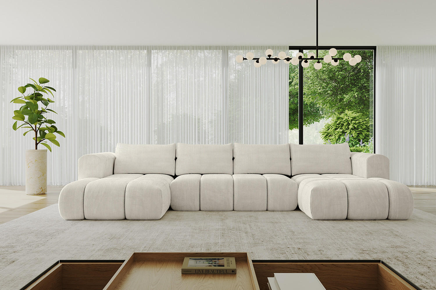 WOHNLANDSCHAFT Ottomane Links CLOUD-U 414x180x40 Hellgrau Cord - Hellgrau, Holzwerkstoff/Kunststoff (414/90/180cm) - ALTDECOR
