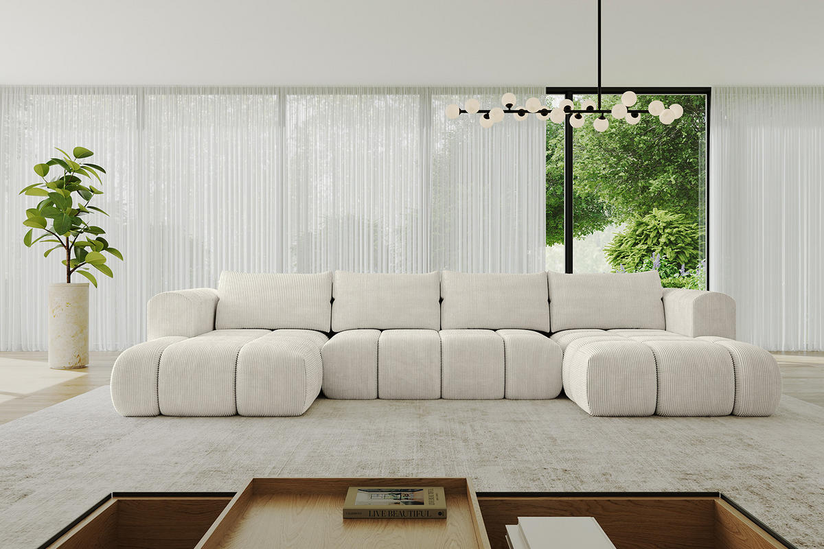 WOHNLANDSCHAFT Ottomane Links CLOUD-U 414x180x40 Hellgrau Cord - Hellgrau, Holzwerkstoff/Kunststoff (414/90/180cm) - ALTDECOR