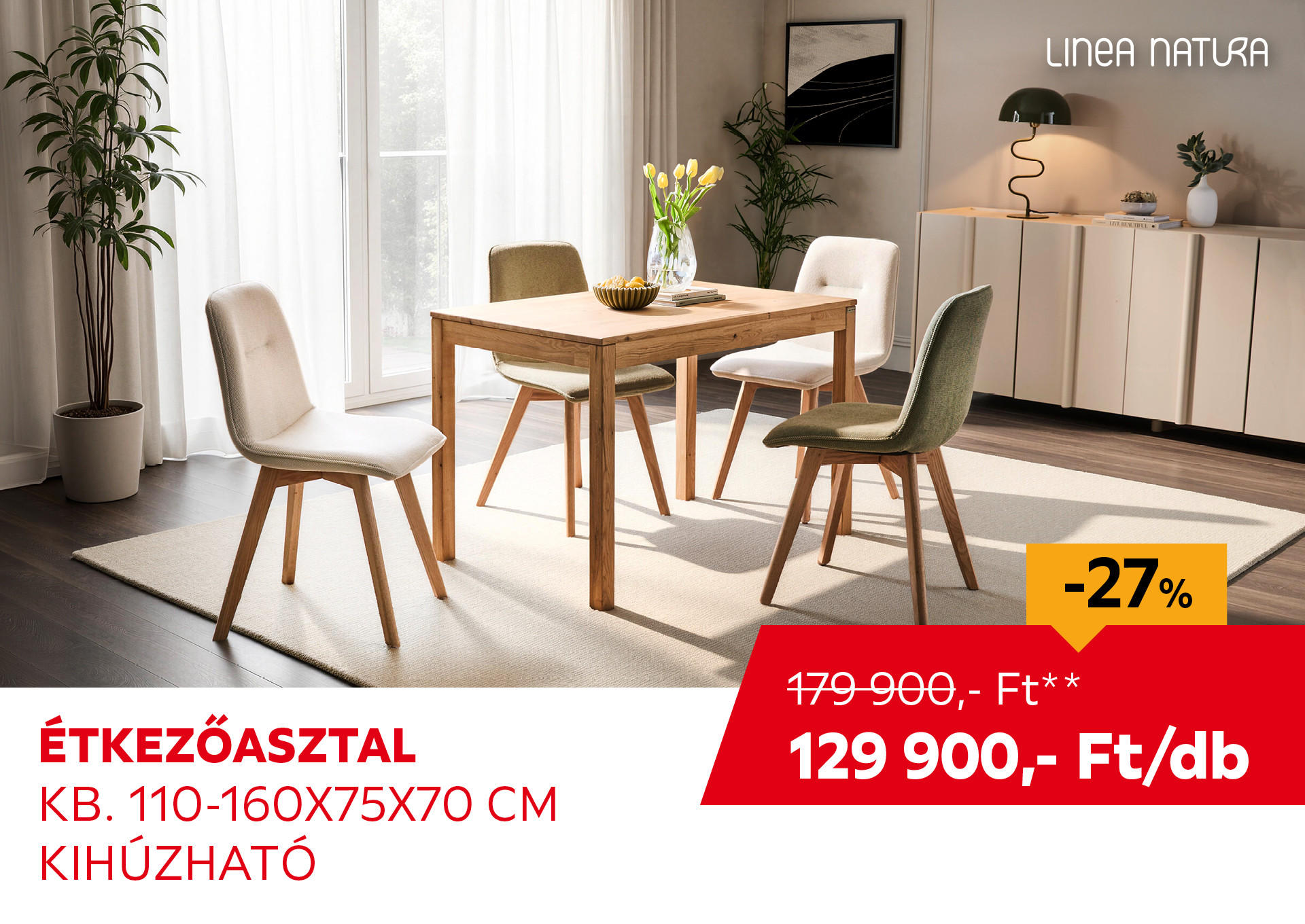 ÉTKEZŐASZTAL Kb. 110-160x75x70 cm Kiemelt termék 179900 Ft.- helyett 129900 Ft.-