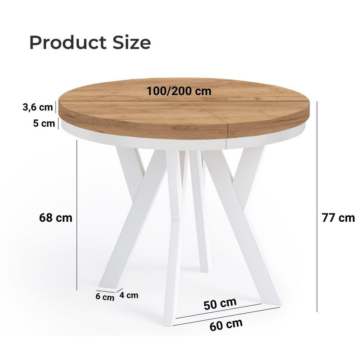 ESSTISCH Runder Ausziehbarer PERO 100/200 mit einem Ring-Gestell, Franklin Nuss / Weiß - Dunkelbraun/Weiß, Holz (200/100/77cm) - Dekori_Interiors