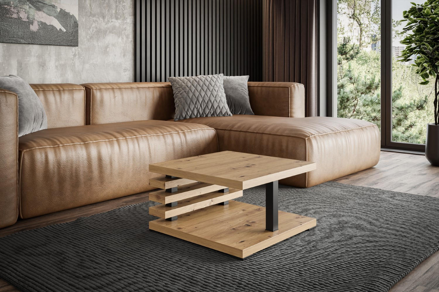 KAFFEETISCH 60x60x32 cm - Artisan Eiche Optik - YOTO - Eichefarben, Holzwerkstoff (60/60/32cm) - ALTDECOR