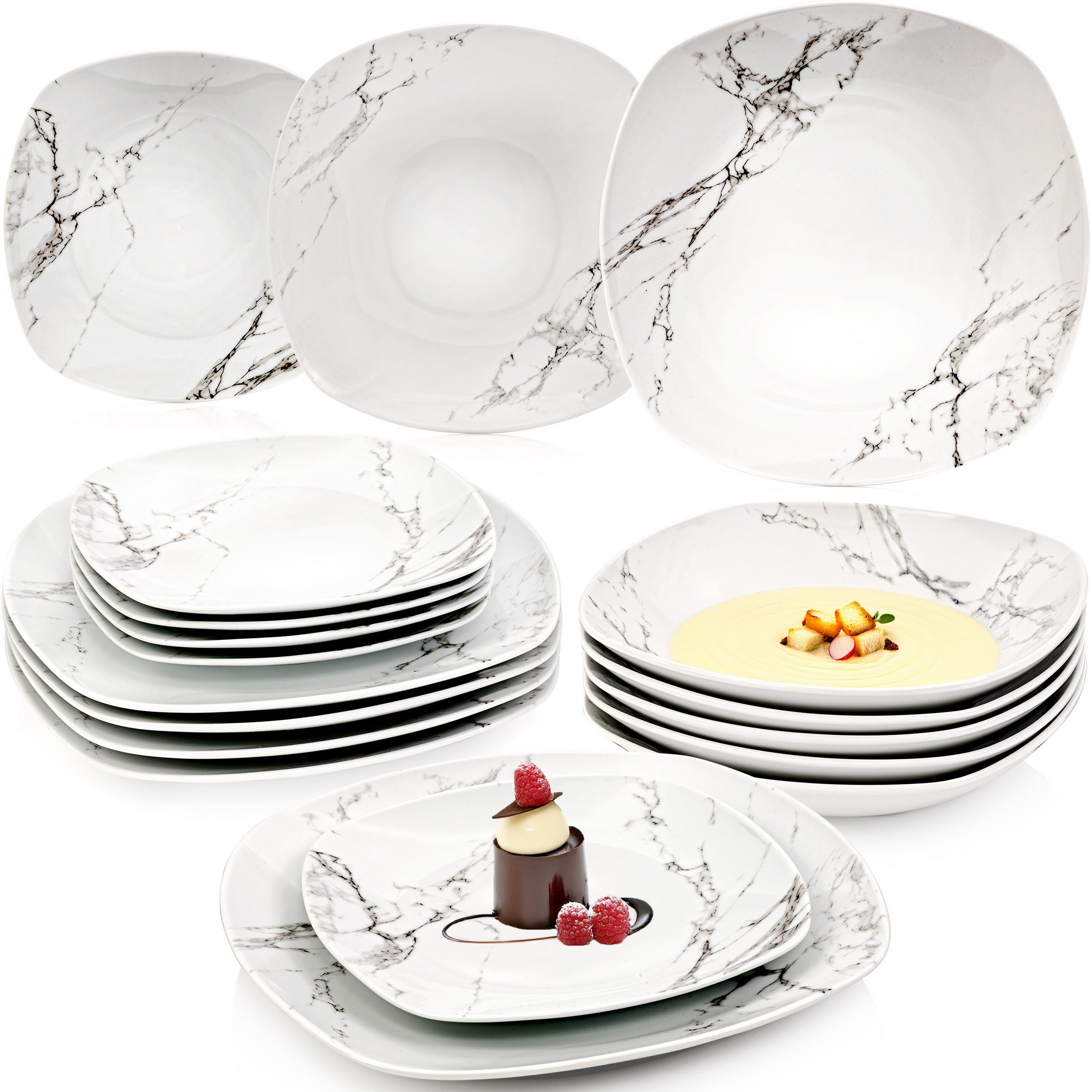 TAFELSERVICE BILGOLA MARMOR DESIGN - 18 teilig aus Porzellan - Weiß, Keramik (25/2.5/25cm) - Sänger