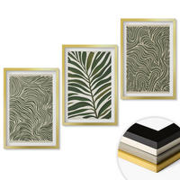 WANDBILDER 3er Set - 40x60 cm Goldrahmen - Blattmuster wellenförmige Formen - Goldfarben, Kunststoff (40/60cm) - ArtPrintCave