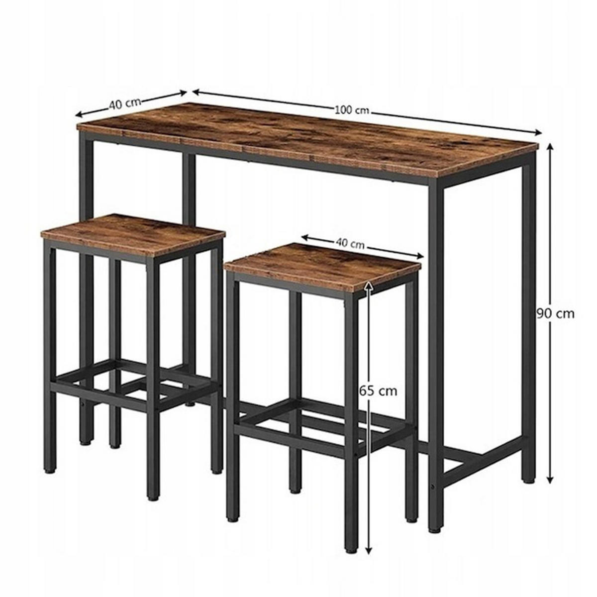 BAR-SET, 3-tlg. 100/40/90 cm - Braun, Holzwerkstoff (100/90/40cm)