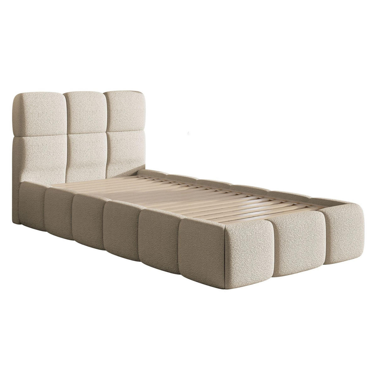POLSTERBETT Cloudy Hellbeige Bouclé, 90x200 cm - Ecru/Schwarz, Kunststoff/Textil (90/200cm) - Selsey