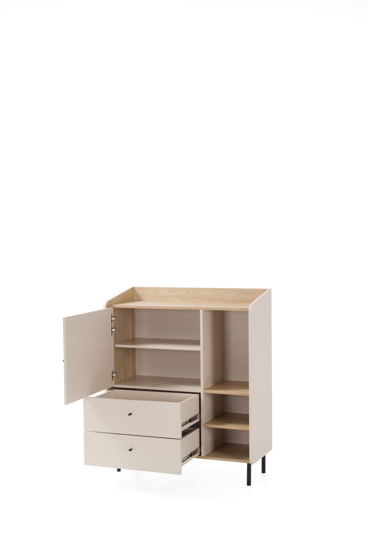 KOMMODE VETTA 95/115/42cm mit 2 Schubladen 1 Türen Beige - Beige, Holzwerkstoff (95/115/42cm) - MASSENO