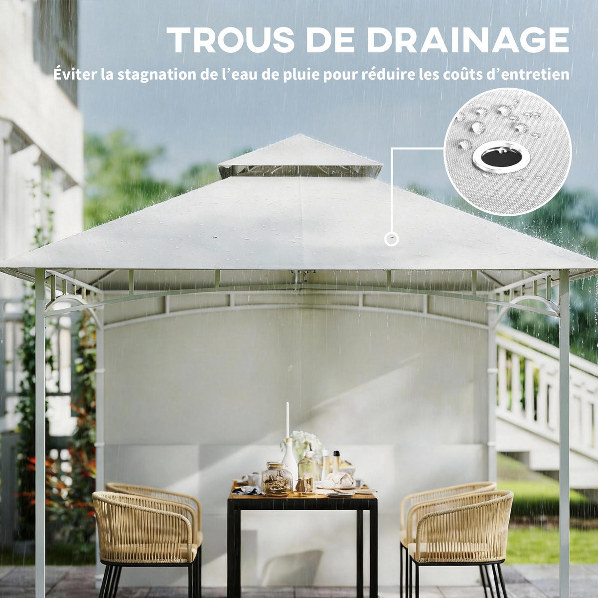 PAVILLON DE-12738 300/300 cm Doppeldach mit 4 Taschen und Haken Creme - Creme, Metall (300/276/300cm) - ComfortXL