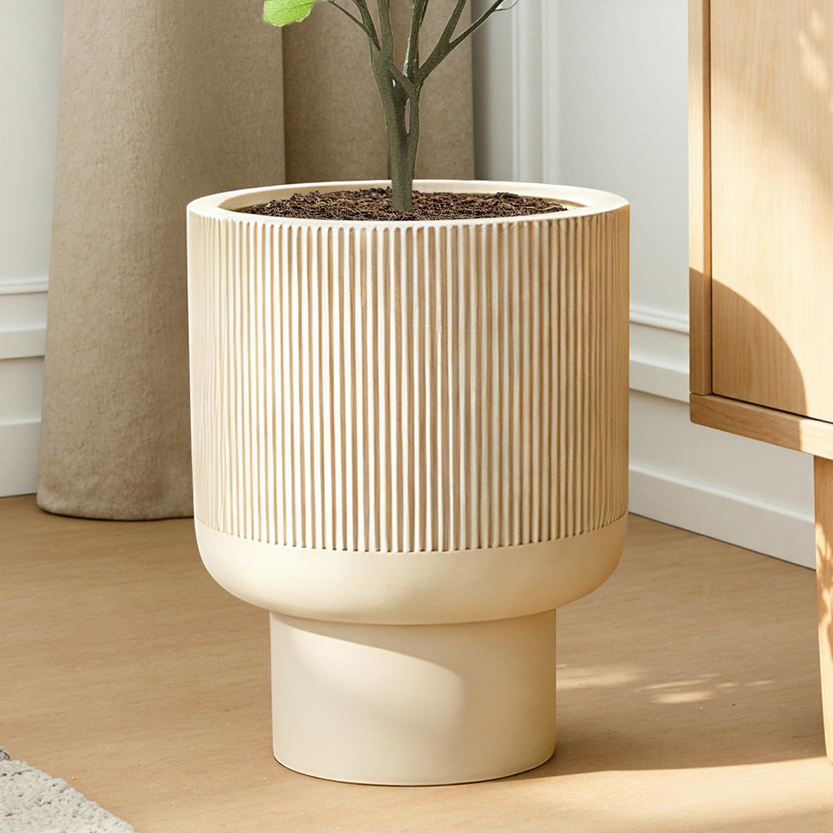 PFLANZKÜBEL rund, beige, aus MgO, Ø 31 × H 41 cm - Beige, Naturmaterialien (41cm)