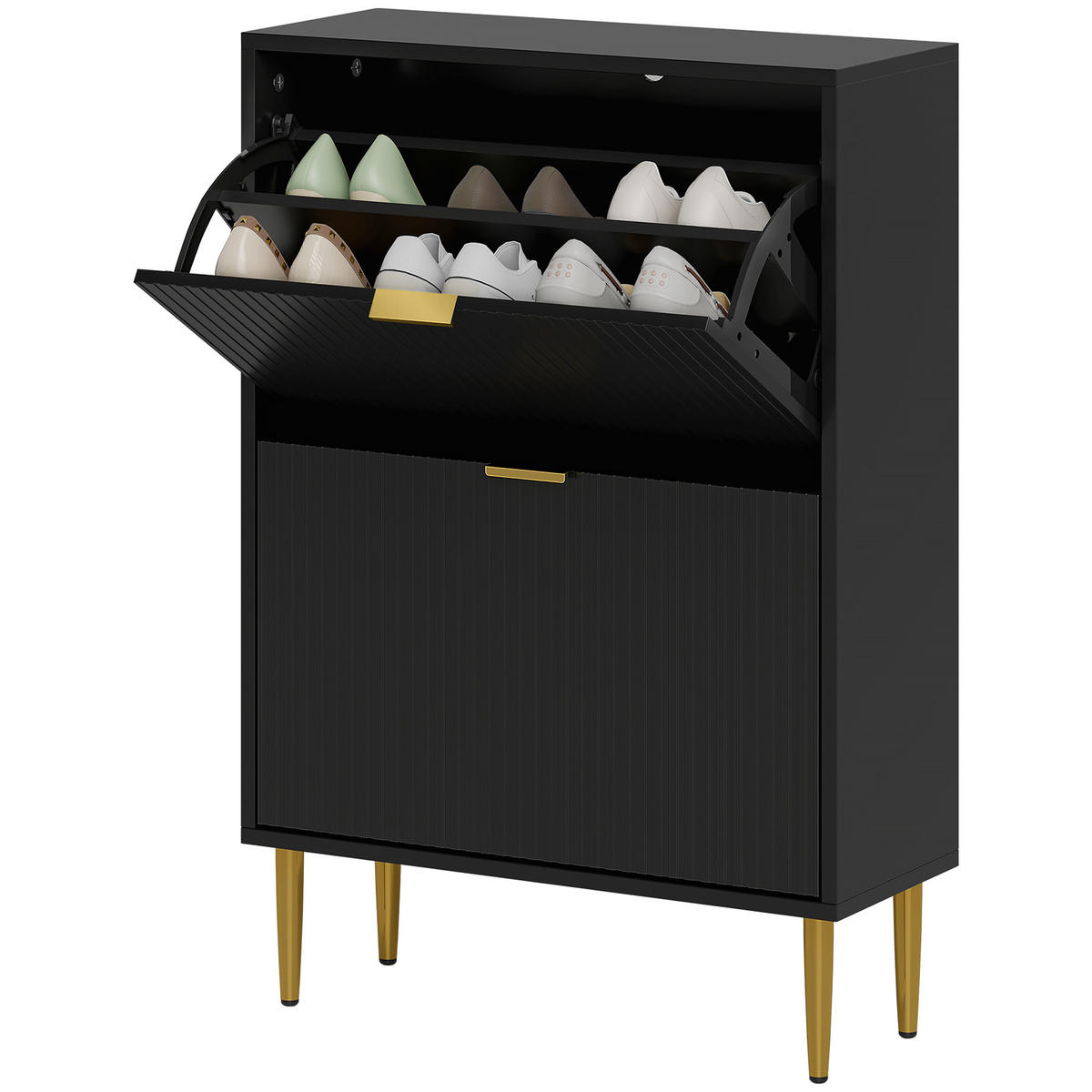 SCHUHSCHRANK Schwarz MDF und Metall klappbar mit Fächern 1 Stück - Schwarz, Holzwerkstoff (60/91.5/24cm) - PANGIVO