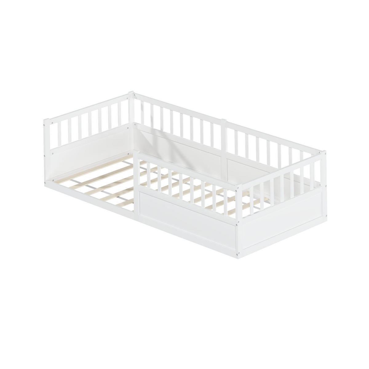 KINDERBETT 90/200 cm in Weiß aus Kiefer mit Rausfallschutz - Weiß, Holzwerkstoff/Metall (90/200cm) - WISHDOR