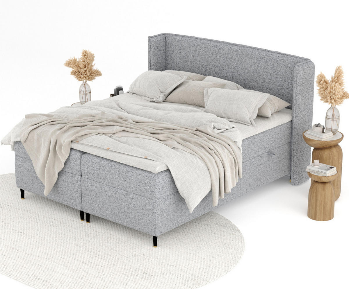 BOXSPRINGBETT Segni Grau 200/200 cm mit Matratze und Topper - Schwarz/Grau, Holz/Holzwerkstoff (200/200cm) - Maison de Reve