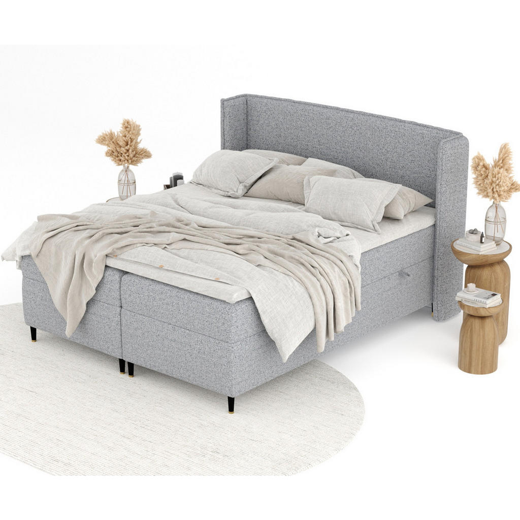 Thumbnail - Maison de Reve Boxspringbett, Grau, Textil, Buche, Kiefer, H3, Höhe ca. 19 cm, 180x200 cm, FSC 100%, Made in EU, Oeko-Te...