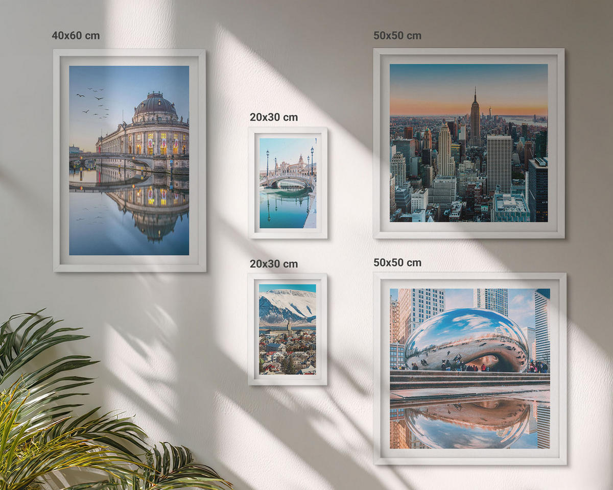 BILDER SET 5er Set - 50x50 cm & 20x30 cm & 40x60 cm Weißer Rahmen - Architektur von Städten am Wasser - Weiß, Kunststoff (40/60cm) - TULUP