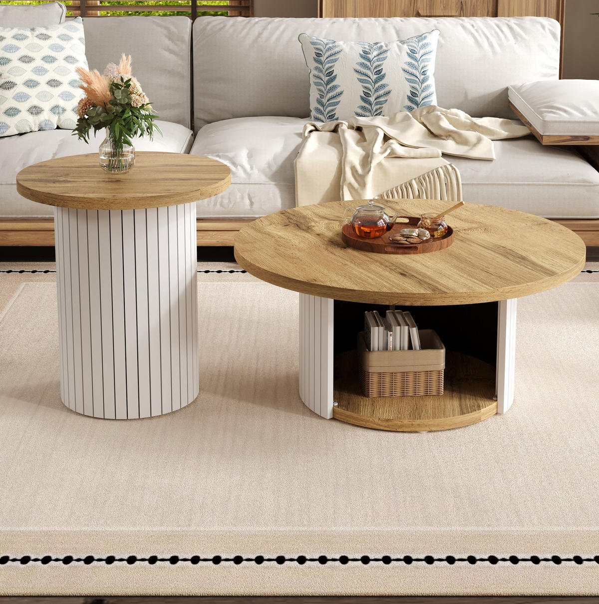 KLUBSKA miza, komplet 75/75/50 in 45/45/35 cm, MDF naravna - naravne barve, leseni material (75/75/35cm) - BEAOK