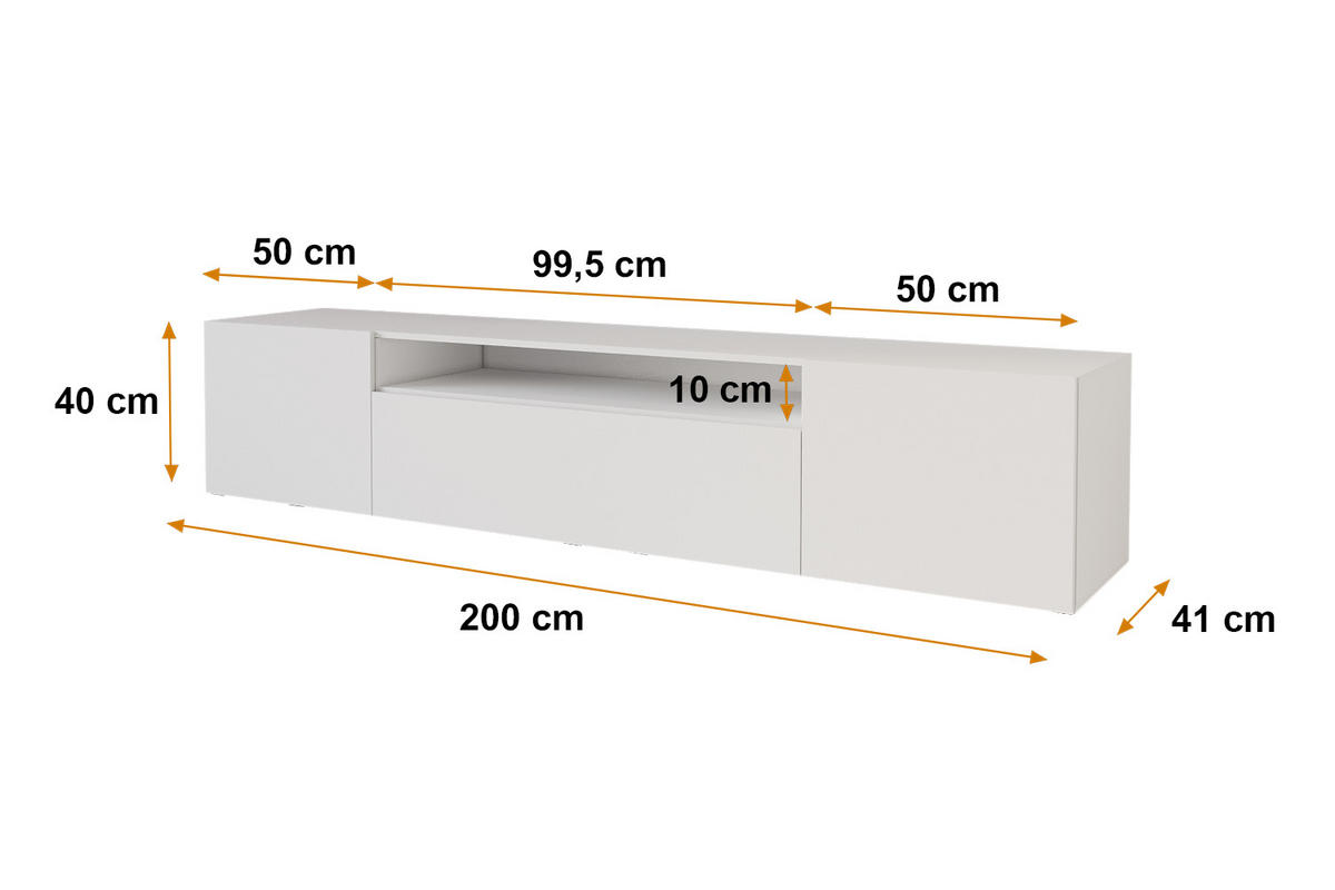 LOWBOARD ELIO-W 200x40x41 cm - Weiß - Weiß, Holzwerkstoff (200/40/41cm) - ALTDECOR