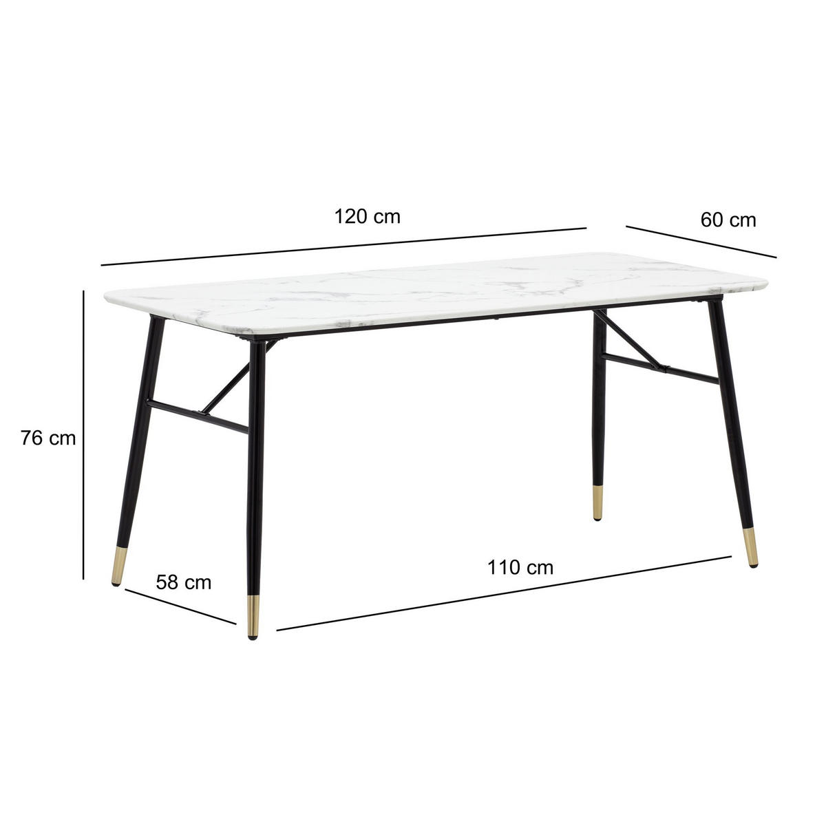 ESSTISCH Marmoroptik Metall Rechteckig Modern Klein, Weiß 120x60x76 cm - Goldfarben/Weiß, Holzwerkstoff/Metall (60/120/76cm) - KADIMA DESIGN
