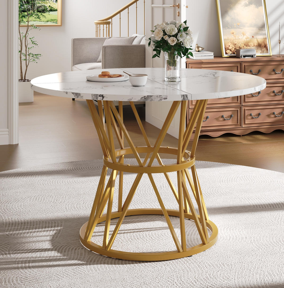 ESSTISCH, MDF mit Marmoroptik & Metallgestell, 100/100/76 cm, Gold - Goldfarben, Holzwerkstoff (100/100/76cm) - Redom