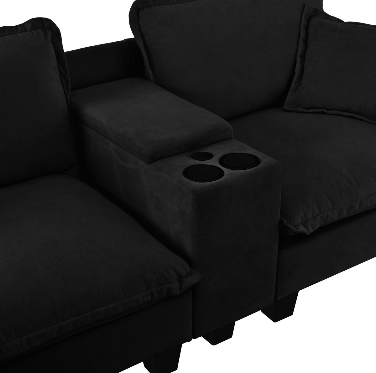 SOFA mit Stauraum und USB 224 x 82 x 90 cm Chenille Black - Schwarz, Holzwerkstoff (82/90/224cm) - Meubliv