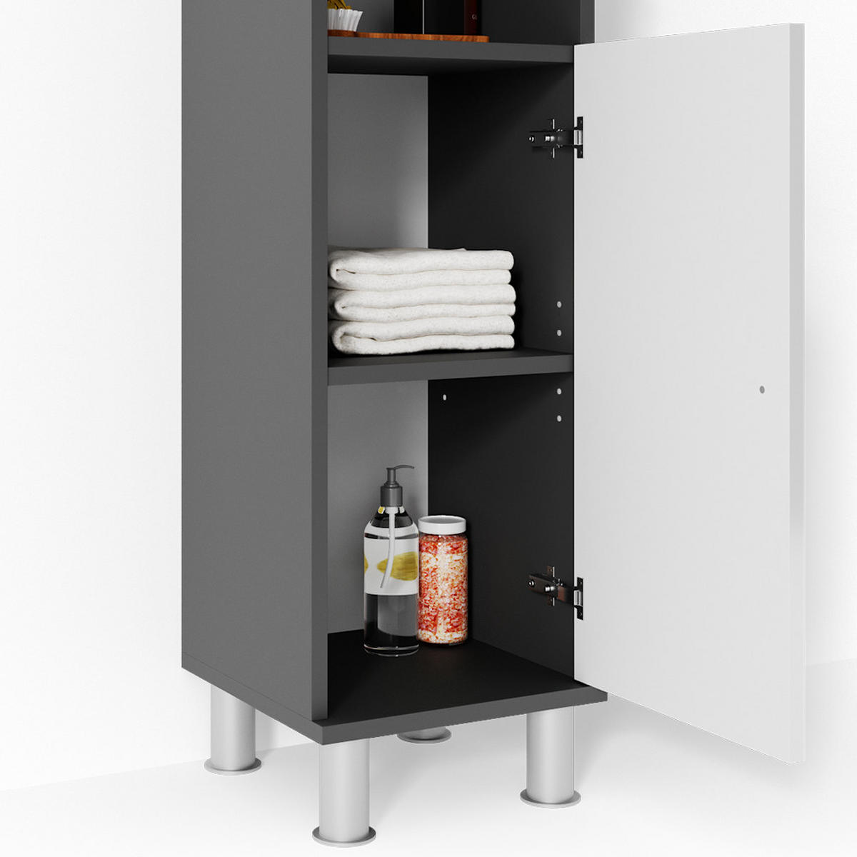 BADMÖBEL-SET Fynn Anthrazit 3 Teile, mit Midischrank - Weiß Hochglanz/Anthrazit, Holzwerkstoff (60/54/32cm) - Vicco