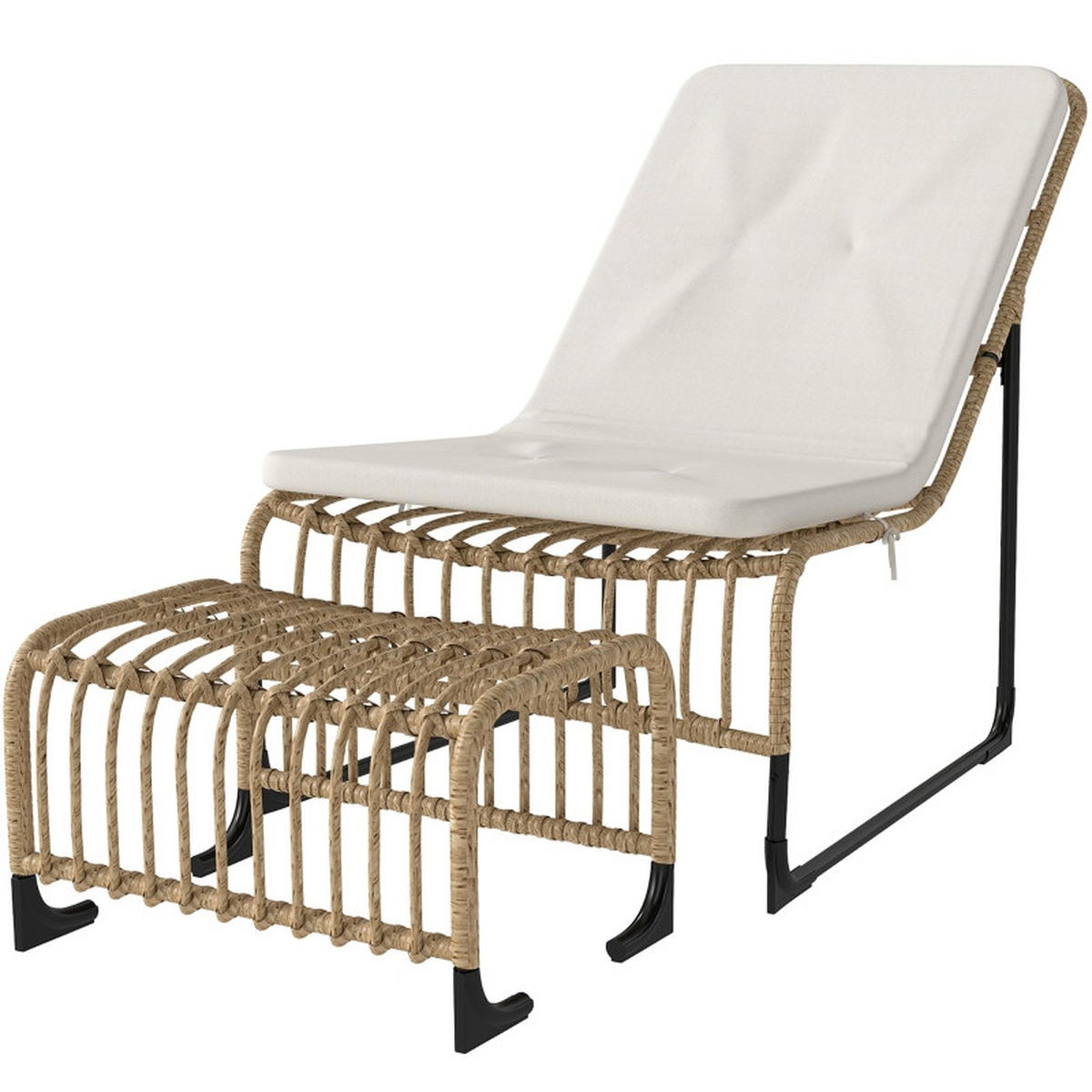 RATTAN RELAXSESSEL mit Fußhocker Naturholz UV-beständig - Weiß, Metall (65/80/93cm) - ComfortXL