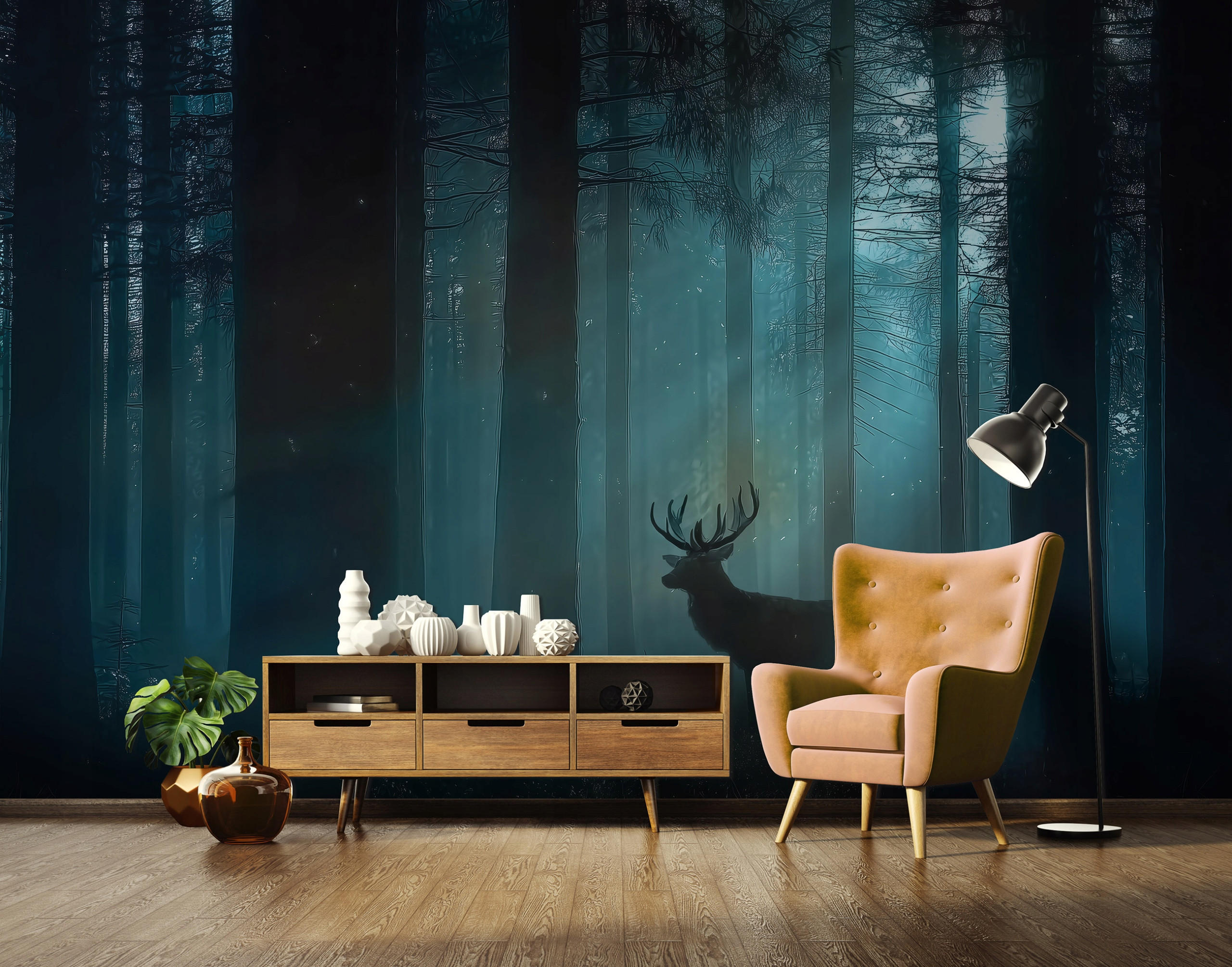 FOTOTAPETE Wald Reh Grün 400x280 cm - Multicolor, Papier (400/280cm) - Wallarena