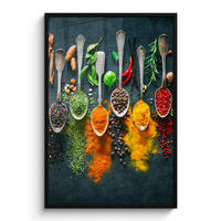 GERAHMTES BILD Kräuter - Gewürze - Löffel 80x120 cm - Currygelb, Papier (80/120cm) - MuchoWow