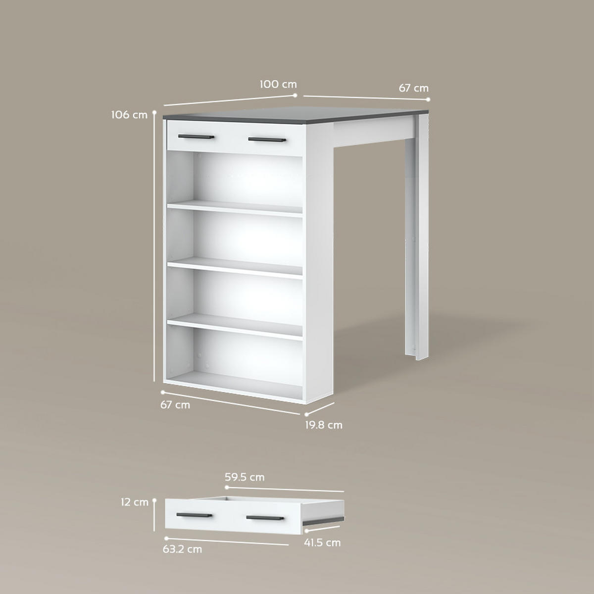 BARTISCH Regusa Weiß/Anthrazit 67 x 100 cm - Anthrazit/Weiß, Holzwerkstoff (100/67/106cm) - Livinity®