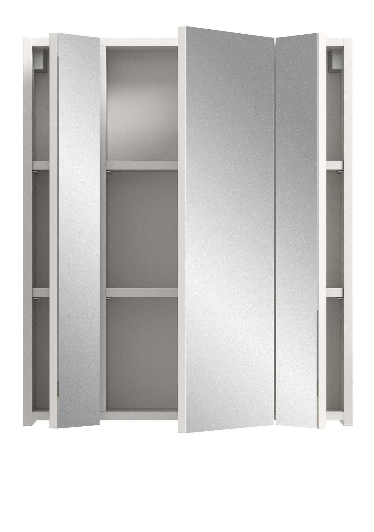 SPIEGELSCHRANK weiß Badschrank, Badschrank 3-türig 60 x 70 cm hängend - Weiß Hochglanz/Weiß, Glas/Holzwerkstoff (60/70/18cm) - Inn.Furn