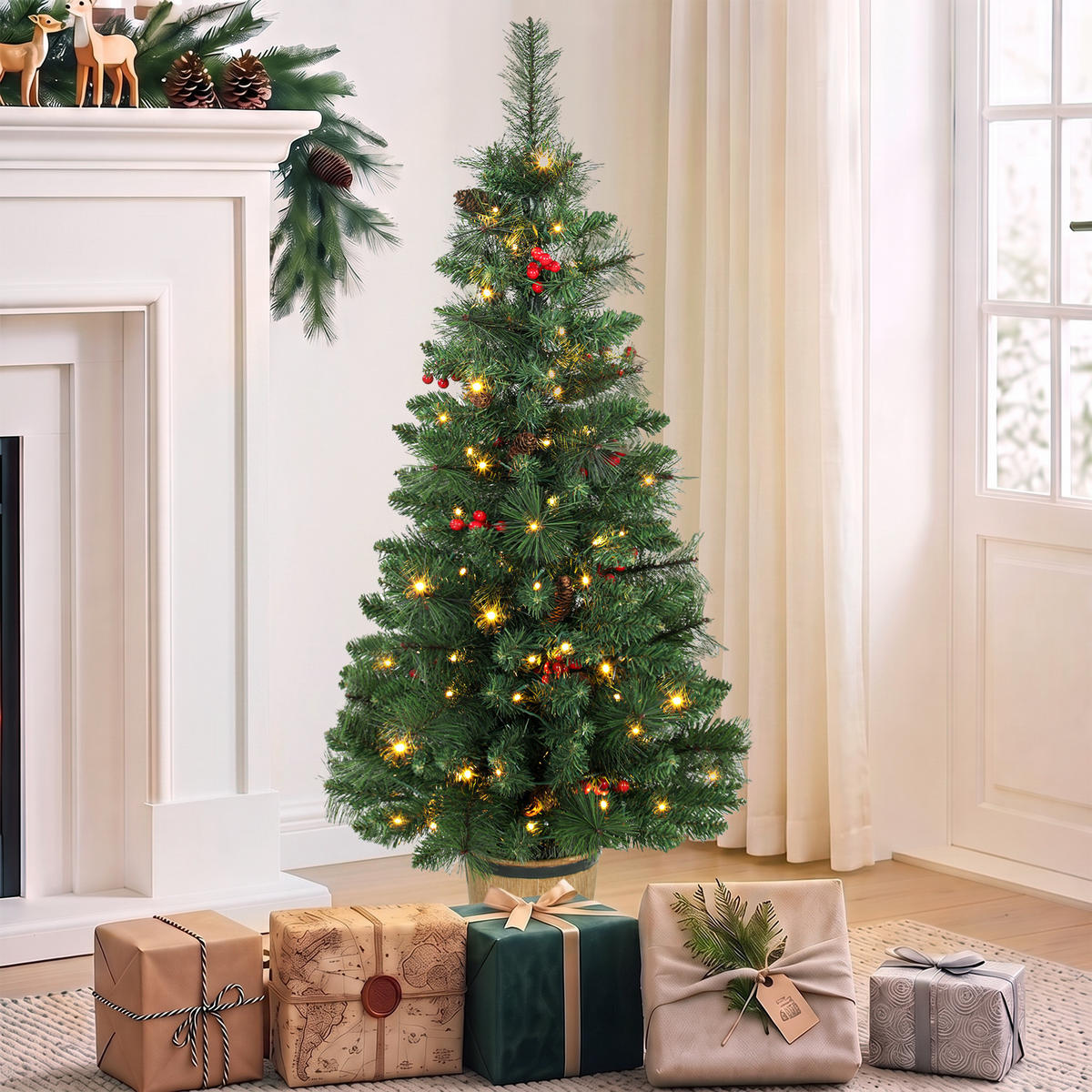 WEIHNACHTSBAUM-MIT-LICHT PVC Stahl Grün - Grün, Kunststoff (120cm) - HOMCOM