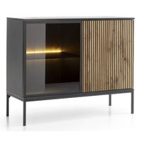 KOMMODE Lagos 104 cm mit Beleuchtung Schwarz und Wotan Eiche - Eiche Wotan/Schwarz, Holzwerkstoff/Metall (104/83/39cm) - Ravio