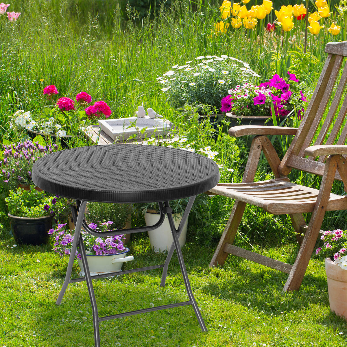 GARTENTISCH - Schwarz, Kunststoff/Metall (80/80/74cm) - Relaxdays
