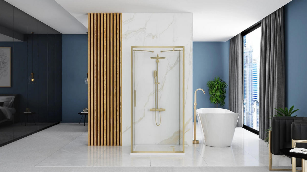 ECKDUSCHE Rea Rapid Swing Brush Gold 90x100 - Goldfarben, Glas (90/100/195cm) - REA