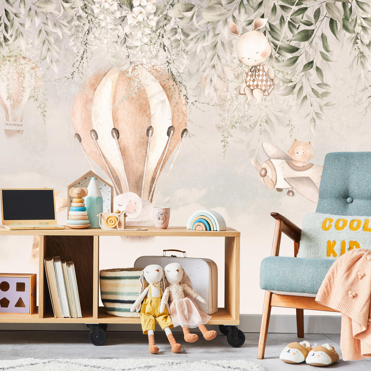 FOTOTAPETA Pre Detskú Izbu Zvieratá Oblaky Balóny Žirafa Slnko 500 x 350 cm - oranžová/hnedá, papier (500/350cm) - Muralo