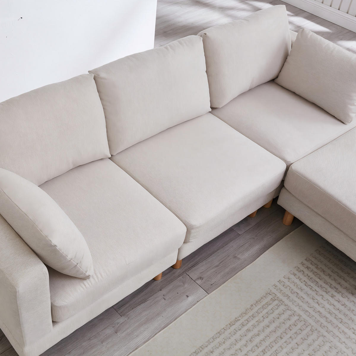 ECKSOFA Hocker Polyester 235x152cm Beige Taschenfederkern Holzfüße - Beige, Textil (152/235cm) - Raelunyi
