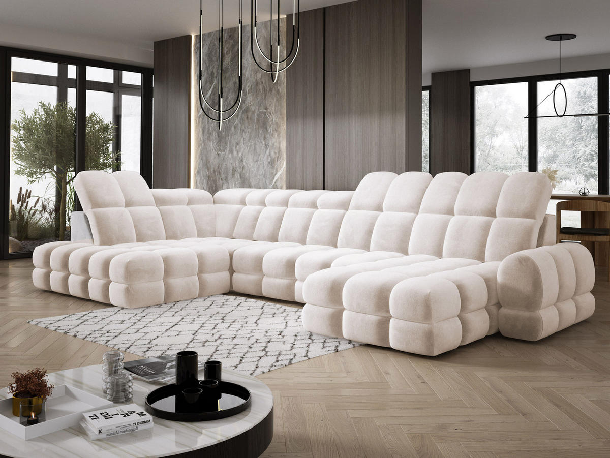 ECKSOFA TOLLO Salvador-stoff U-form 400x217x105 cm creme - Creme, Holz/Textil (400/217cm) - DomoHome