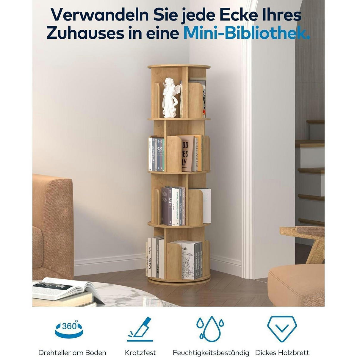 DREHBARES Bücherregal Naturholz 4 Ebenen 40 x 136,2 cm - Braun, Holzwerkstoff (40/136.2/40cm)
