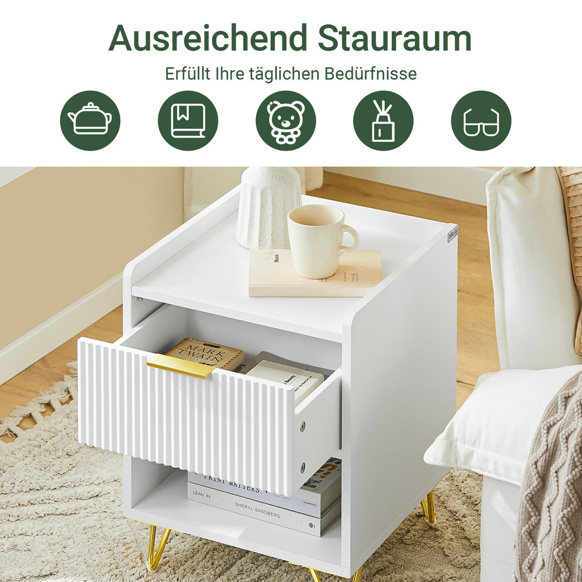 NACHTTISCH Weiß - Weiß, Holzwerkstoff (40/51/40cm) - SoBuy