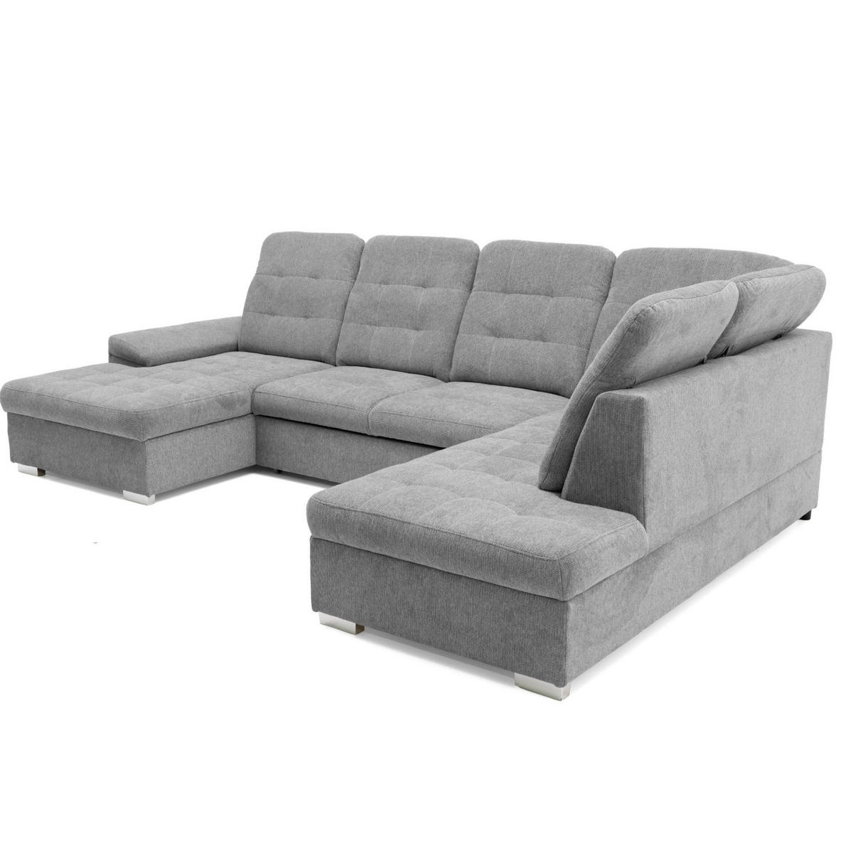 ECKSOFA U-Form OLIVIA U Rechts mit Schlaffunktion 124x257 Velours Hellgrau - Silberfarben/Hellgrau, Holz/Kunststoff (202/103/320cm) - Muffo