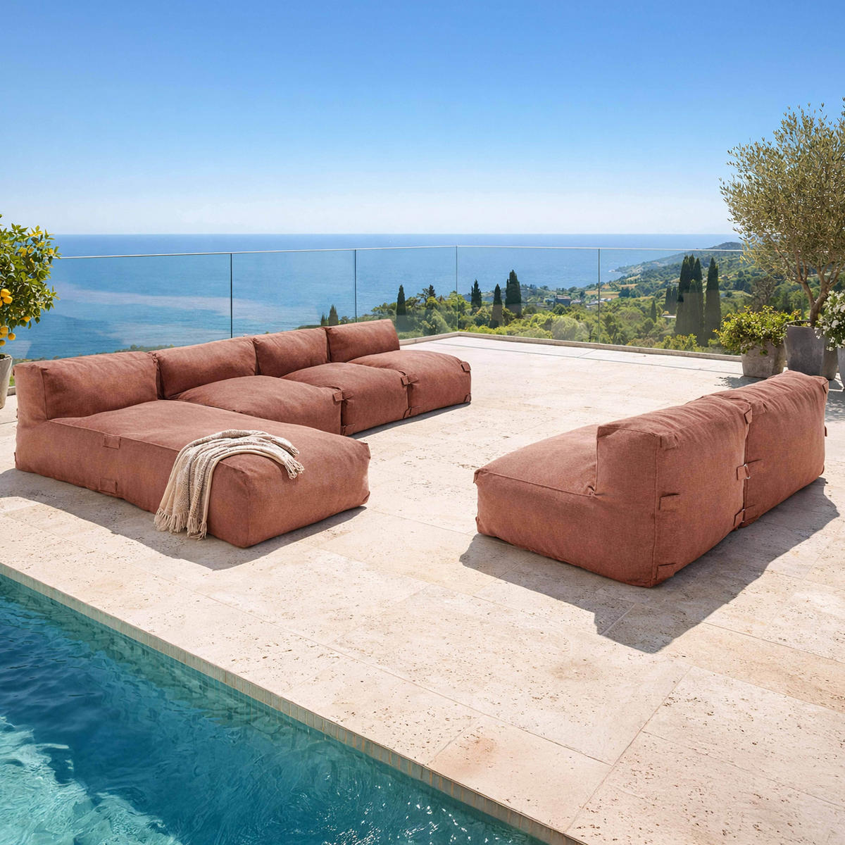 GARTENSOFA mit 6 Sitzplätzen, Terrakotta - Pink, Textil - Oviala