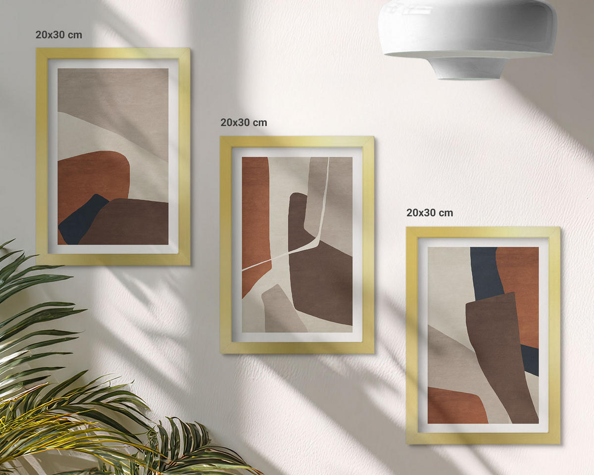 BILDER SET 3er Set - 20x30 cm Goldrahmen - Abstrakte moderne Strukturen - Goldfarben, Kunststoff (20/30cm) - TULUP
